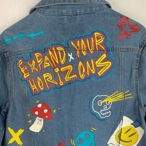 NWOT Brooklyn Cloth Streetwear Graffiti Denim Button Up Jacket unisex size small - Picture 7 of 14